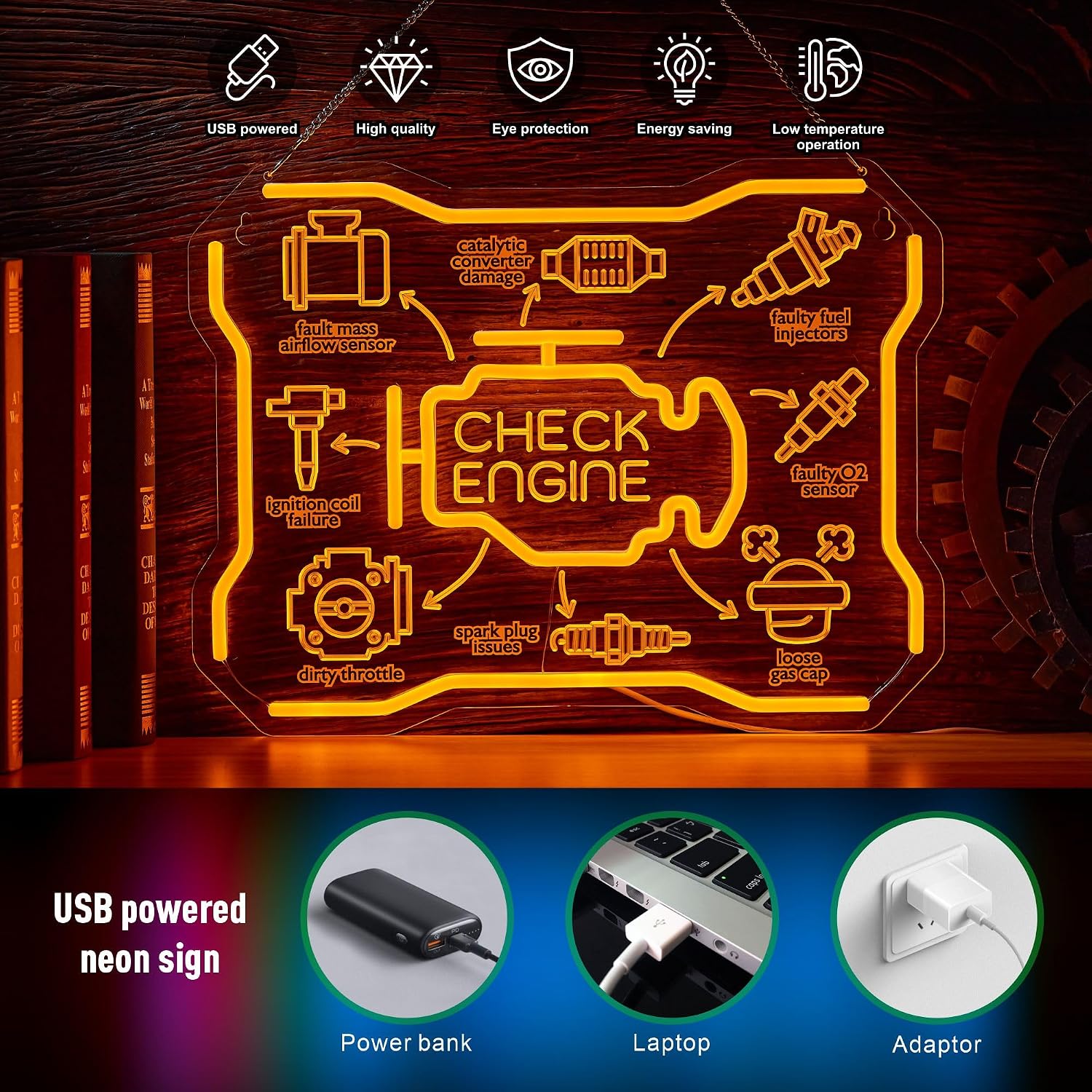 Check Engine Neon Sign USB LED - Auto Repair Shop Signs review and price