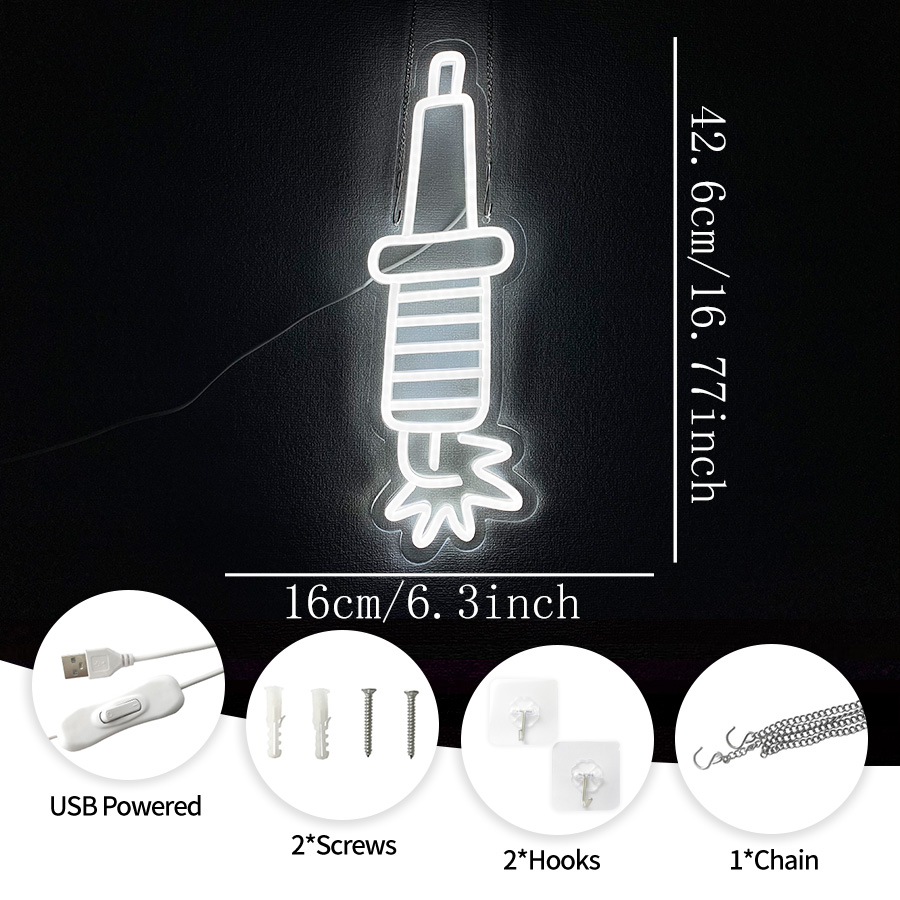 Spark Plug Neon Sign, White Le - Auto Repair Shop Signs review and price