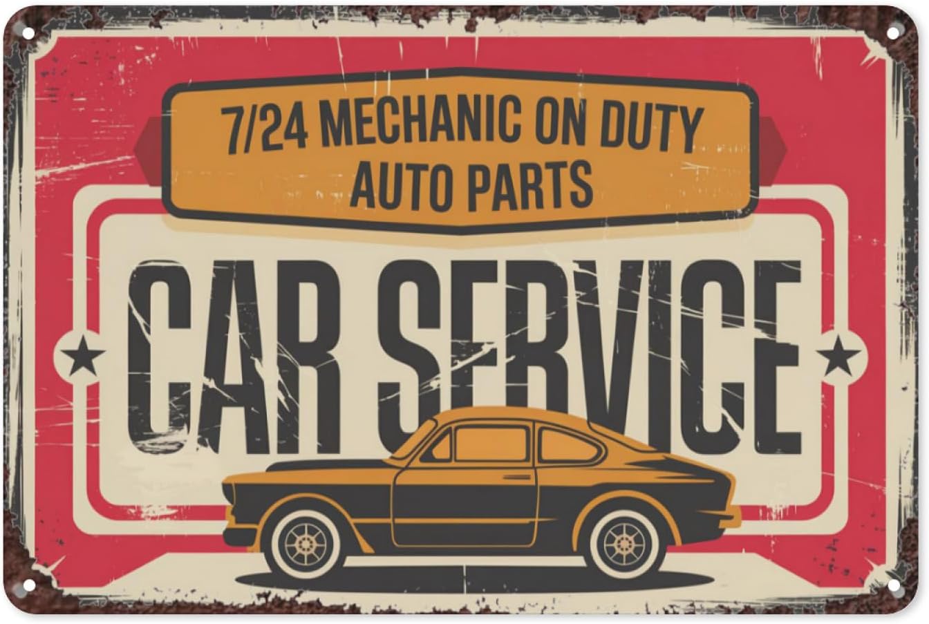 Car Service Retro Tin Sign, 8X - Auto Repair Shop Signs review and price